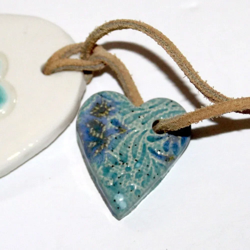 Hamsa Wall Ornament white ceramic Studio pottery blue heart boho decor